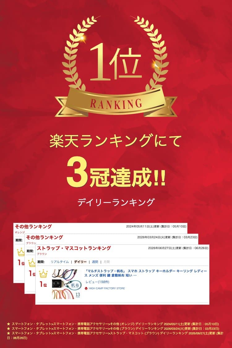 「マルチストラップ・帆布」 スマホ ストラップ キーホルダー キーリング レディース メンズ 便利 鍵 倉敷帆布 短い カメラ リング 落下防止 手首 ハンドストラップ メール便送料無料 マルチストラップ HIGHCAMP ハイキャンプ 8号帆布 ハンプ 真鍮 ユニセックス カラフル thumbnail 2