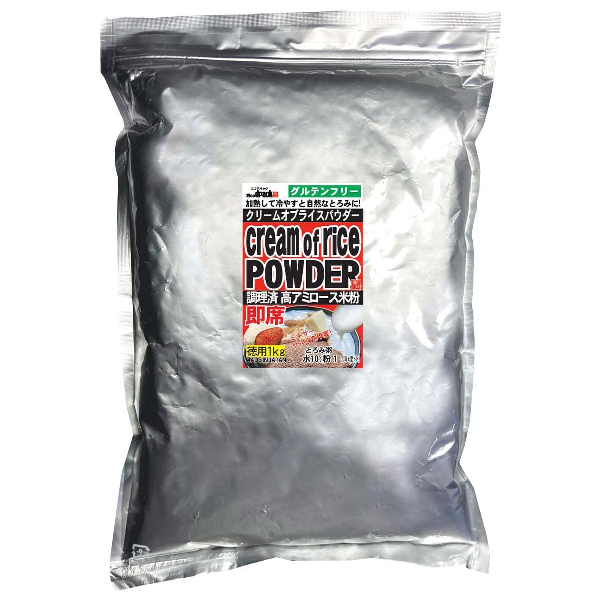 【エコデパック】Ecodpack 即席！調理済 クリームオブライスパウダー 徳用1kg / 高アミロース米粉 グルテンフリー 低GI 代替 小麦粉不使用 国産 とろみ 備蓄品 災害 介護食 無添加 高アミロース米 エコデパック 大分県 防災 防災用品 防災対策