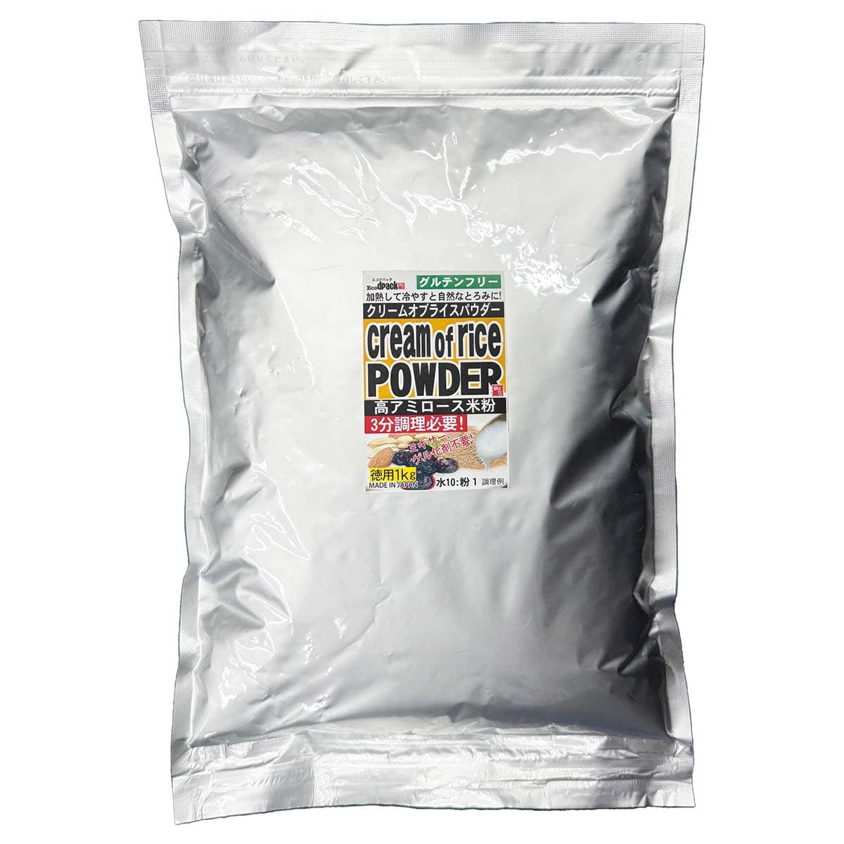 【エコデパック】Ecodpack 3分調理！ 要加熱 クリームオブライスパウダー 徳用1kg / 高アミロース 米粉 グルテンフリー 低GI 代替 小麦粉不使用 国産 とろみ 備蓄品 災害 介護食 無添加 高アミロース米 エコデパック 大分県 防災 防災用品 防災対策 クリーム オブ ライス