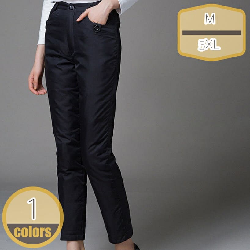 防寒パンツ レディース ダウンパンツ ロングパンツ ビームフット 防寒 防風 防寒パンツ ボトムス 保温性 着痩せ 脚長効果 ハイウエスト ウエストゴム アウトドア お出かけ 通勤 通学 普段着 スキニーパンツ カーゴパンツ hikari-plus