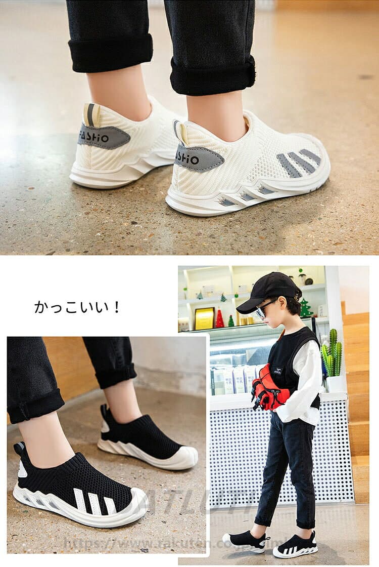 子供靴 メッシュ スリッポン スニーカー スポーツシューズ ジュニア 女の子 男の子 3色 夏 涼しい キッズスニーカー サンダル こども靴 学生シューズ 履き脱ぎ簡単 子供シューズ 可愛い 通学 小学生 中学生 ホワイト ブラック グレー thumbnail 3