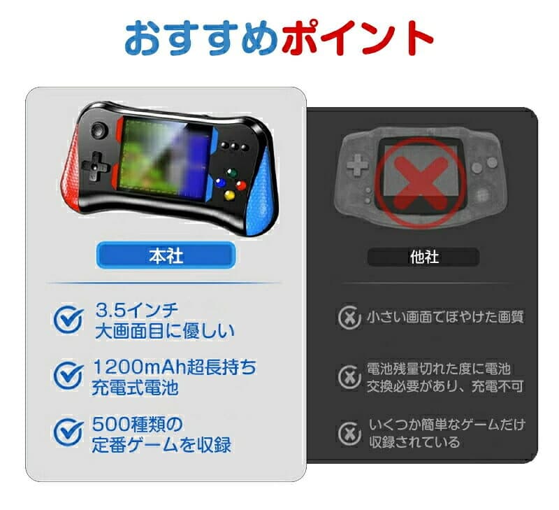 【 楽天1位】ポータブルゲーム機 本体 コントローラー付属 ミニゲーム ゲーム 3.5インチ大画面 2人対戦可能 充電式 AV端子 テレビゲーム機 アーケード 定番ゲーム テレビに接続可能 長時間再生 軽量 便利 コンパクト 子供の日 thumbnail 3