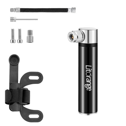 Litorangeロードバイク自転車空気入れ120psi携帯用ポンプ仏式・米式・バルブ対応小型黒携帯ワンタッチポンプ収納便利アルミ合金製軽量多用途スポーツボール用自転車用固定ホルダー付き携…