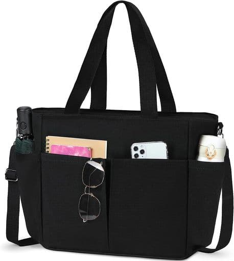 [NUBILY]トートバッグキャンバスショルダーバッグレディースメンズ大容量無地キャンパストート帆布バッグ斜めかけバッグ通勤通学ブラック