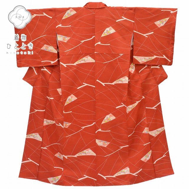 ＼17周年SALE★ポイント10倍+50%OFF／【中古】 小紋 リサイクル着物 身丈151.5cm 裄丈69cm 正絹 S オレンジ色系 花文様 上質 セミフォーマル 春 夏 秋 冬 仕立て上がり