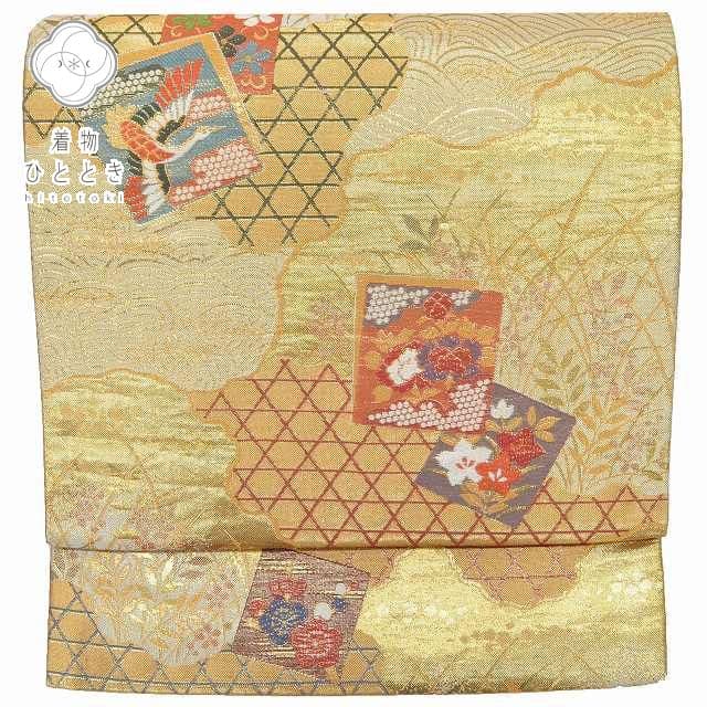 ＼17周年SALE★ポイント10倍+50%OFF／【中古】 袋帯 振袖用 リサイクル 正絹 カジュアル シルク ギフト 在庫限り 仕立て上がり 金系 古典文様 rr0015b 【 送料無料 リユース 和服 結婚式 お祝い お茶会 パーティー 入学式 卒業式 お茶席 茶道 着物 帯 kimono 通販 】