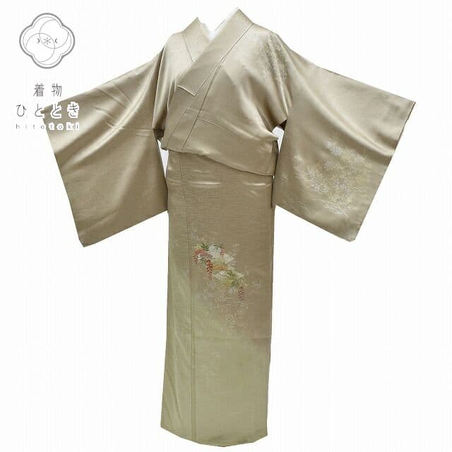 ＼17周年SALE★ポイント10倍+50%OFF／【30%OFF★在庫復活】 【中古】 リサイクル着物 身丈159.5cm 裄丈63.5cm 付下げ 正絹 仕立て上がり 刺繍 袷 綸子 M ふくよかLL 茶系 松皮菱文様 特品 [ 着物 中古 帯 リサイクル 振袖 浴衣 袴 和服 古着 ] 【r26】