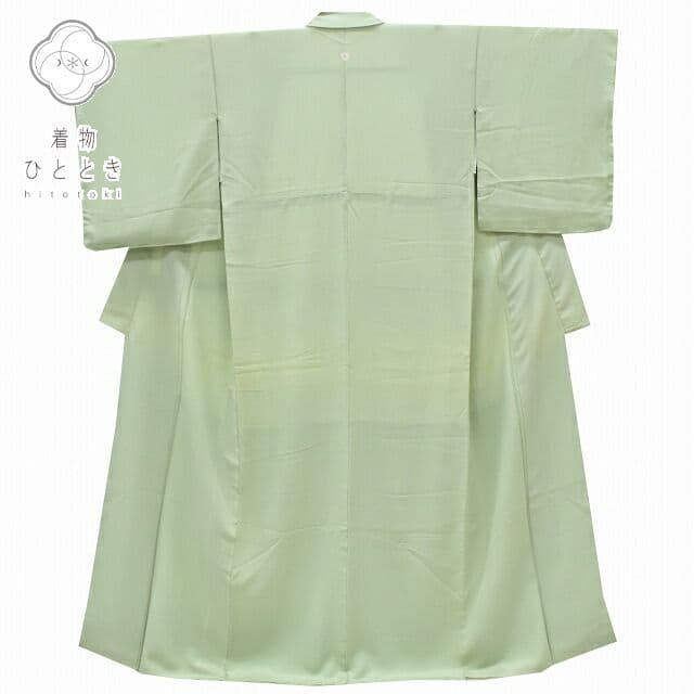 ＼17周年SALE★ポイント10倍+50%OFF／【中古】 色無地 リサイクル着物 未使用品 身丈159cm 裄丈62.5cm 正絹 仕立て上がり 紋付 浜ちりめん 雲井染 M 緑系 特品 [ 着物 帯 リサイクル 振袖 浴衣 袴 和服 古着 入学式 卒業式 入園 ] rr0751b