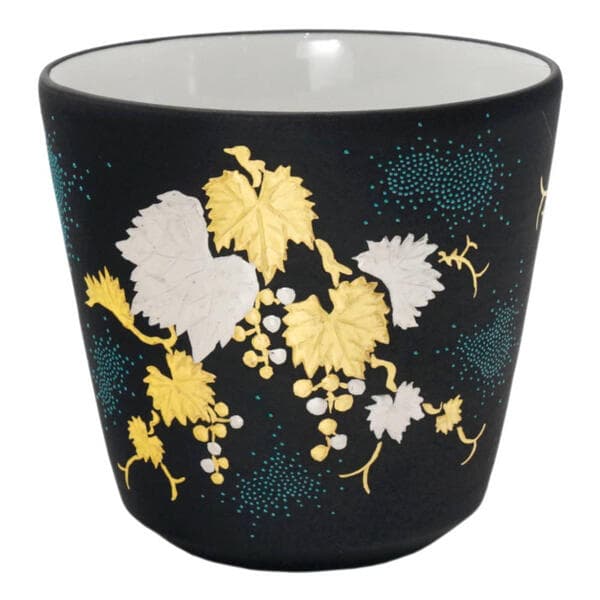 仲田錦玉 九谷焼ロック杯（ロックグラス）白金盛(プラチナ盛)葡萄 青粒 月に兎 10012455