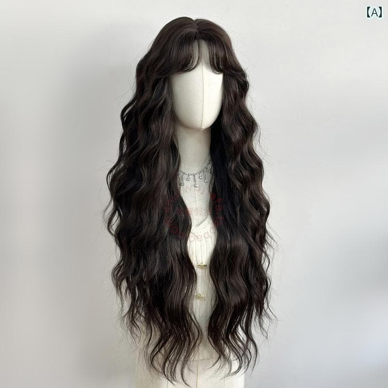 ウィッグ ロング ロングヘア ロングウィッグ 女性用 フル ヘッド カバー ブラック ミドルロング カーリー ビッグウェーブ 85 cm デイリー ロング ハイ レイヤー トップ