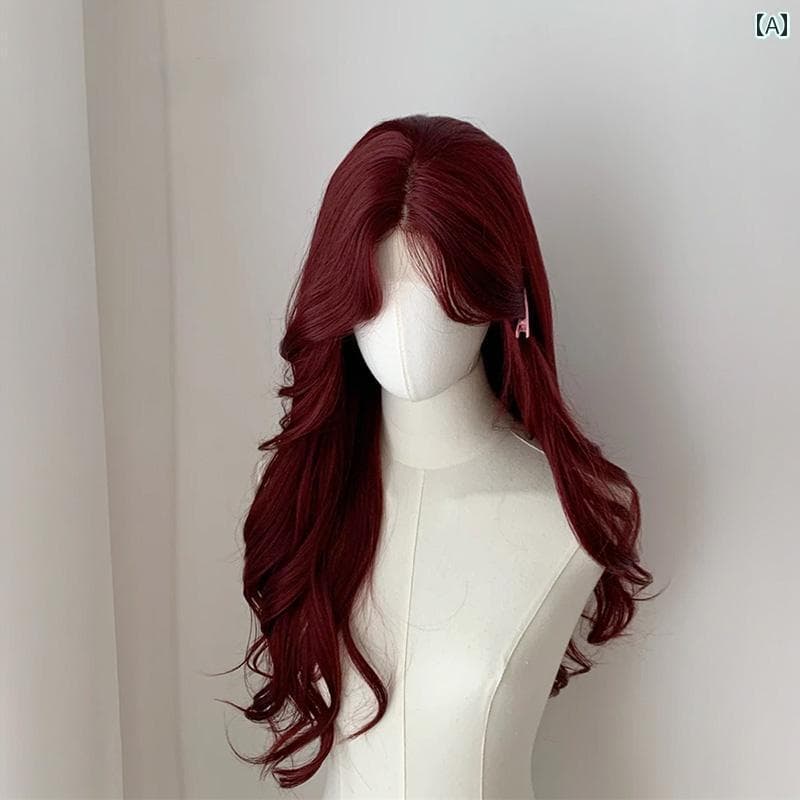 フルウィッグ かわいい ロング ベリー ラズベリー レッド ウィッグ 小さい レース ウェーブ カーリー ロング ヘア フル ヘッド カバー 女性用 ホワイト ユニバーサル コスチュー