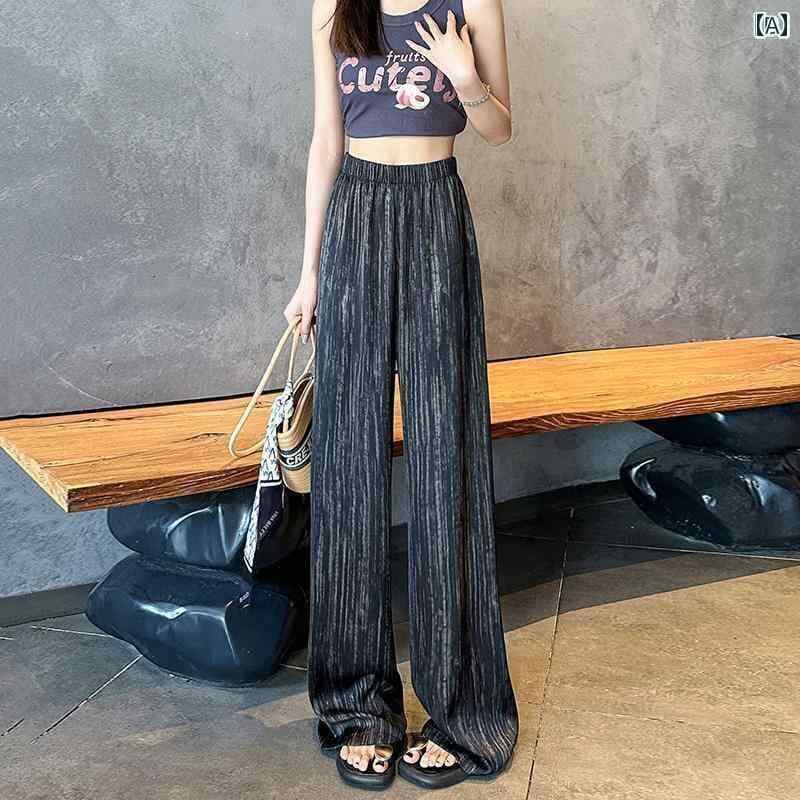 パンツ レディース ワイドパンツ 光沢の ある アセテート サテンの ワイド レッグ パンツ。 レディース 夏用。 薄手。 2025年。 ハイウエストで ゆったり ドレープ 感。 冷感の クール