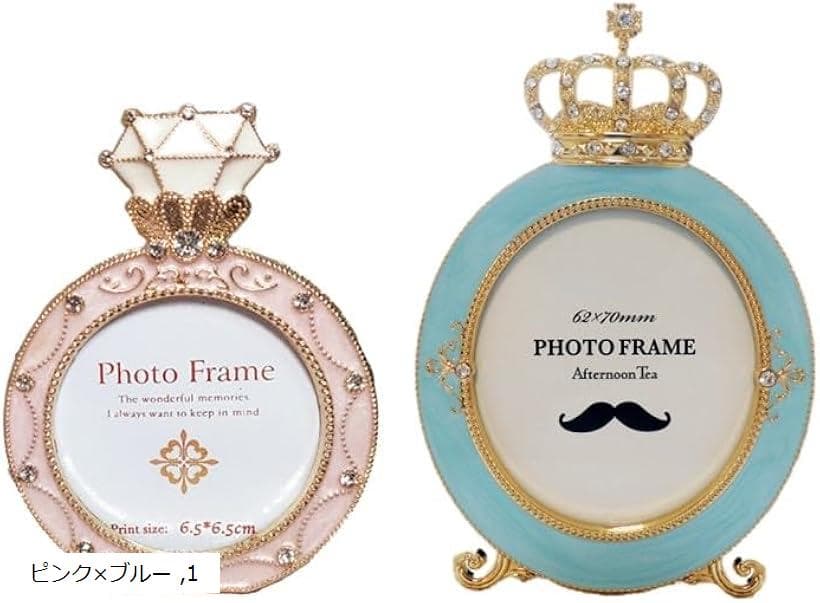 フォトフレーム 写真立て 写真フレーム おしゃれでかわいい リング型 ピンクxブルー (ピンクxブルー, 小)