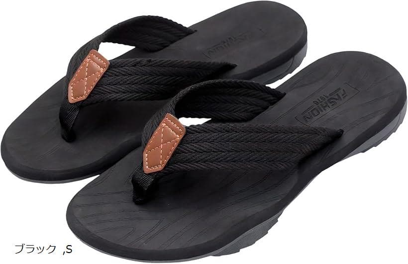 クロス ビーチサンダル メンズ 外履き おしゃれ 履きやすい スポーツ フラット 歩きやすい 茶色 トング ビーサン 厚底 コンフォート アウトドア ゴム底 鼻緒付き 蒸れない 大きいサイズ 通気性 海水浴 旅行 プール (ブラック, S)