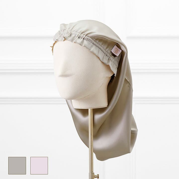 ナイトキャップ 19匁シルク100％ 洗える ロングヘア用 シルクキャップ 就寝用キャップ 睡眠用キャップ ヘアケア 保湿 摩擦防止 ピンク グレー ホテルライクインテリア