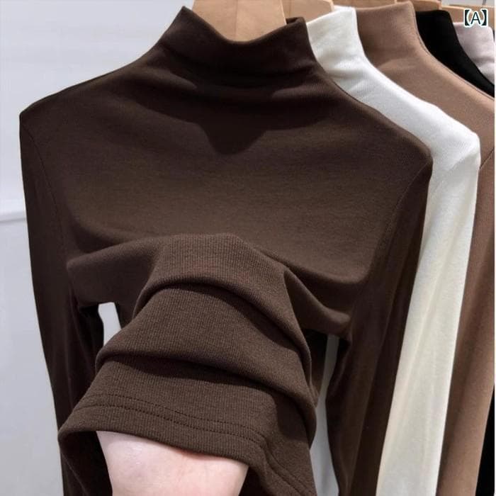 ルームウェア ノー 部屋着 ルームウェア ノー 部屋着 2024 新型の 半高 襟の 底の シャツ レディース 長袖の ねじの 修身は やせている 内に 保温の t シャツ 上着の 秋冬服を 掛けます。