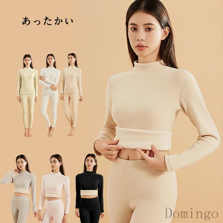 インナー 上下セット 保温 冬 レディース クルーネック 無地 トップス ボトムス