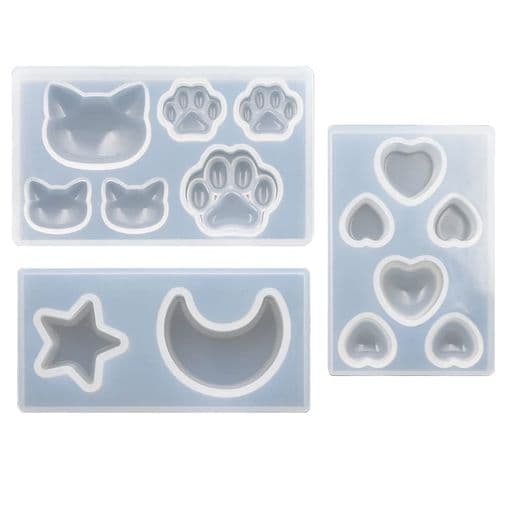 uvレジン型シリコン3個セット可愛い猫肉球月星ハート型シリコンモールドネックレスイヤリングピアスペンダントキーホルダーアクセサリーパーツシリコン型手作り樹脂粘土抜き型