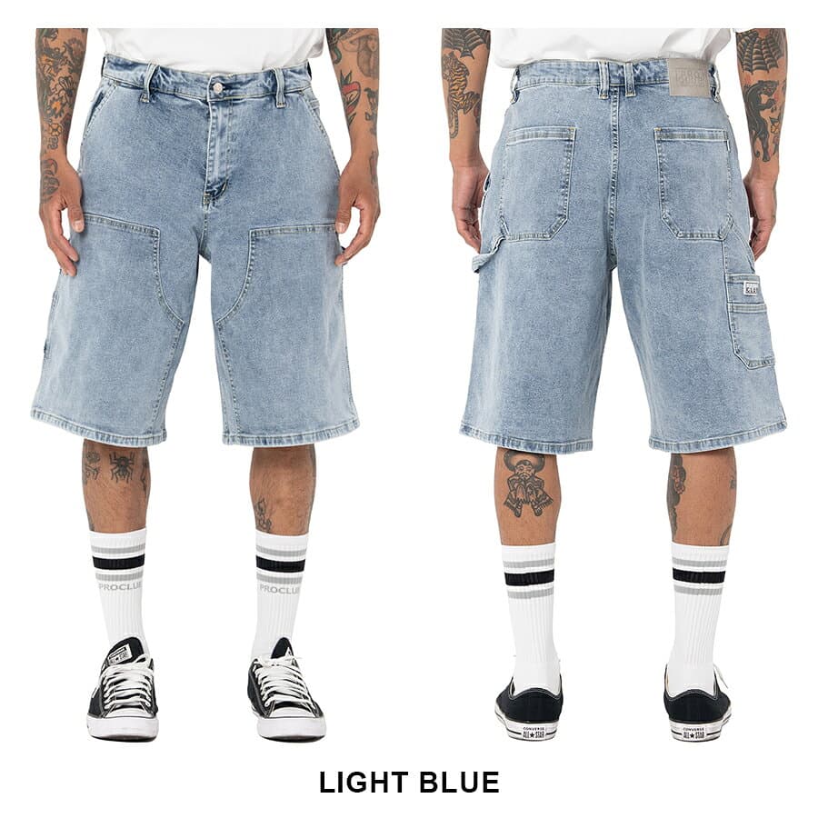 【SPECIAL PRICE★送料無料★ラスト1点】PRO CLUB HEAVYWEIGHT DOUBLE KNEE CARPENTER DENIM SHORTS【LIGHT BLUE/DARK BLUE/BLACK】(プロクラブ 大きいサイズ デニムショーツ ハーフパンツ ダブルニーショーツ) thumbnail 3