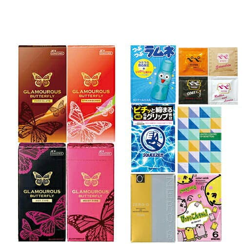 ◆【メール便(日本郵便) ポスト投函 送料無料】自分で選べるコンドーム 2点セット! ジェクス グラマラスバタフライ500(モイスト、ホット、ストロベリー、チョコレート)4種から選択 + 選べるハーフスキン1箱 + ペペローション(5ml)セット! 【smtb-s】 thumbnail 2