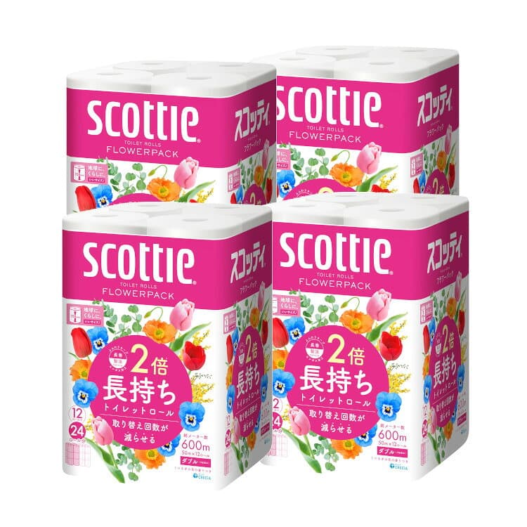 ＼40%ポイントバック☆彡〜10/13迄／【48ロール】トイレットペーパー ダブル 2倍巻き 送料無料 4個セット スコッティ フラワーパック （12ロールで24ロール分） トイレット 50m【日用品CP】【iris_dl03】
