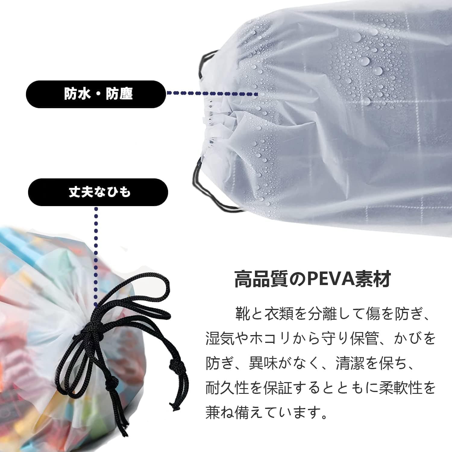 「10枚セット」シューズケース シューズ収納袋 シューズバッグ 靴袋 靴入れ袋 収納バッグ 巾着袋 巾着バッグ 巾着ポーチ 靴収納ケース 防水防臭 防汚防塵 大きめ 防水袋 衣類収納 靴収納 ポーチ 半透明 収納 ケース 携帯用 持ち運び アウトドア 出張 旅行 男女兼用(30*35cm) thumbnail 2