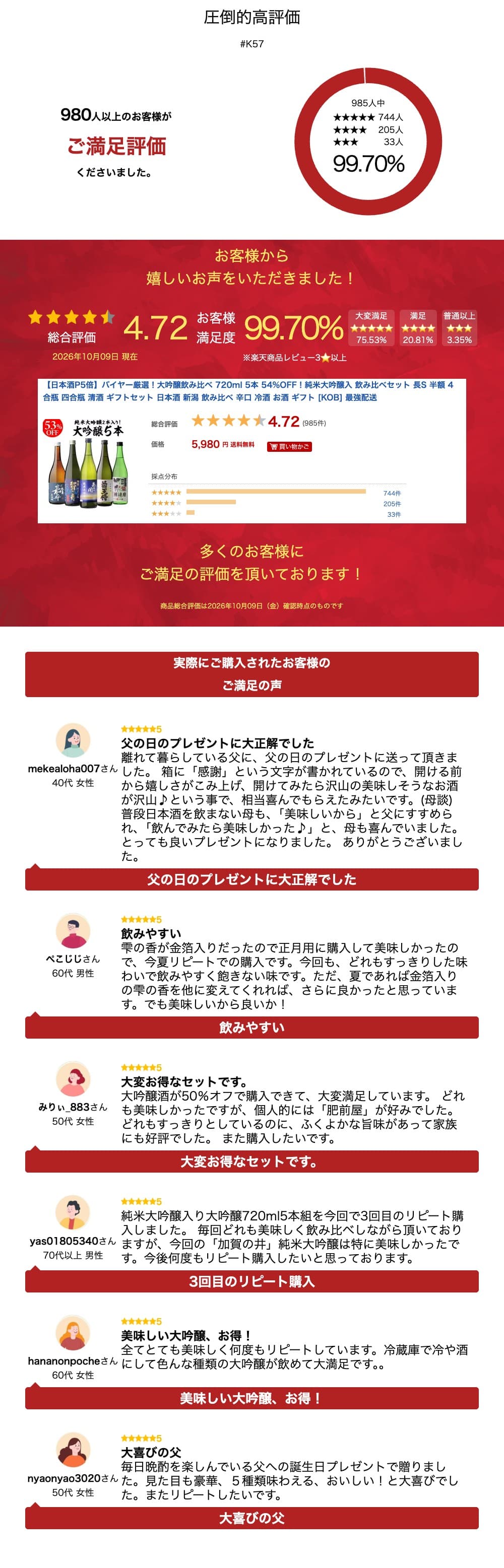 【日本酒P5倍】バイヤー厳選！大吟醸飲み比べ 720ml 5本 54%OFF！純米大吟醸入 飲み比べセット 長S 半額 4合瓶 四合瓶 清酒 ギフトセット 日本酒 新潟 飲み比べ 辛口 冷酒 お酒 ギフト [KOB] 最強配送 thumbnail 3
