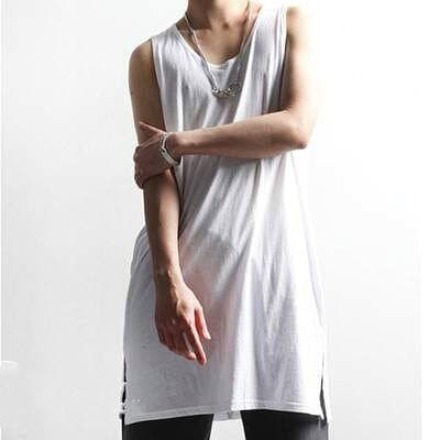 Tシャツ メンズ 半袖 無地 ロング丈 タンクトップ ノースリーブ ロングタンクトップ ボーダー柄 トップス ティーシャツ ビッグシルエット ワイドシルエット 春夏 トップス メンズファッション 新作 thumbnail 2