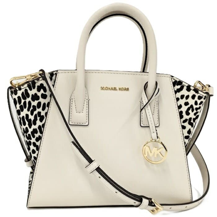 【中古】MICHAEL KORS 2WAYハンドバッグ レザー アイボリー ブラック