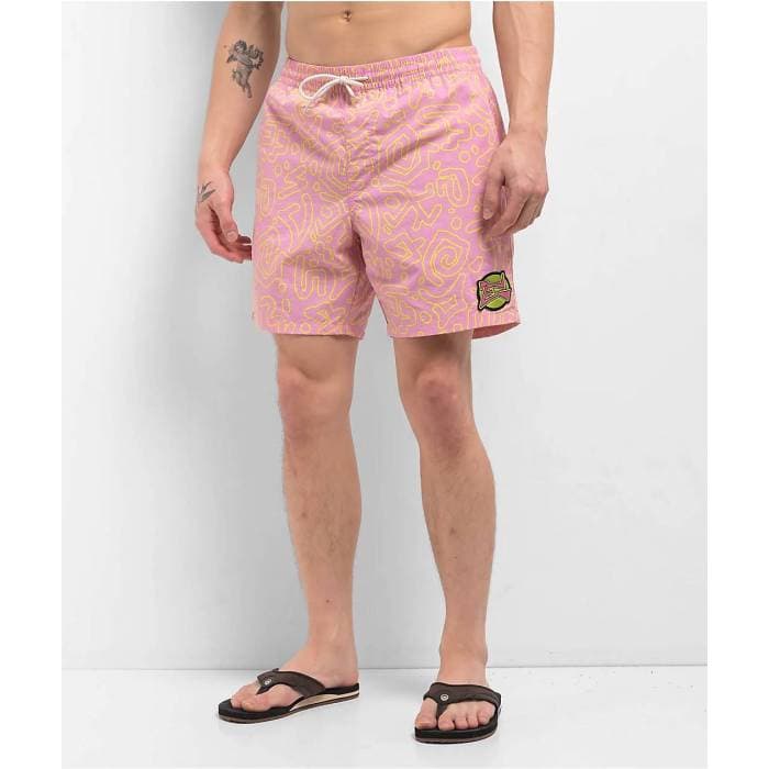 エンパイア Empyre 【 Squiggle Floater Pink & Yellow Board Shorts Men's Pink 】 pink ピンク yellow 黄色・イエロー ショーツ メンズファッション 水着 メンズ pink ピンク