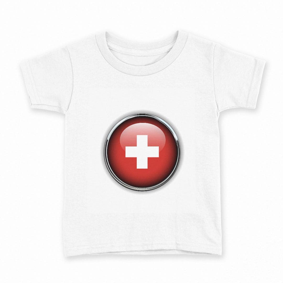 tシャツ キッズ 半袖 白地 デザイン 100 サイズ Tシャツ ティーシャツ T shirt 000263 スイス　国旗　マーク