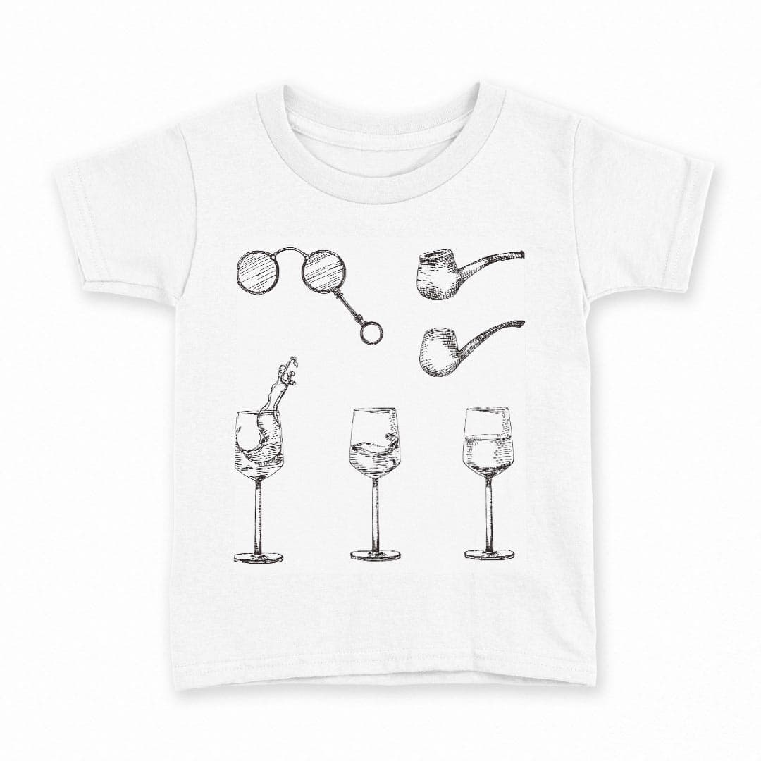 tシャツ キッズ 半袖 白地 デザイン 90 Tシャツ ティーシャツ T shirt 015284 ワイン　飲み物　お酒　グラス　手書き　絵