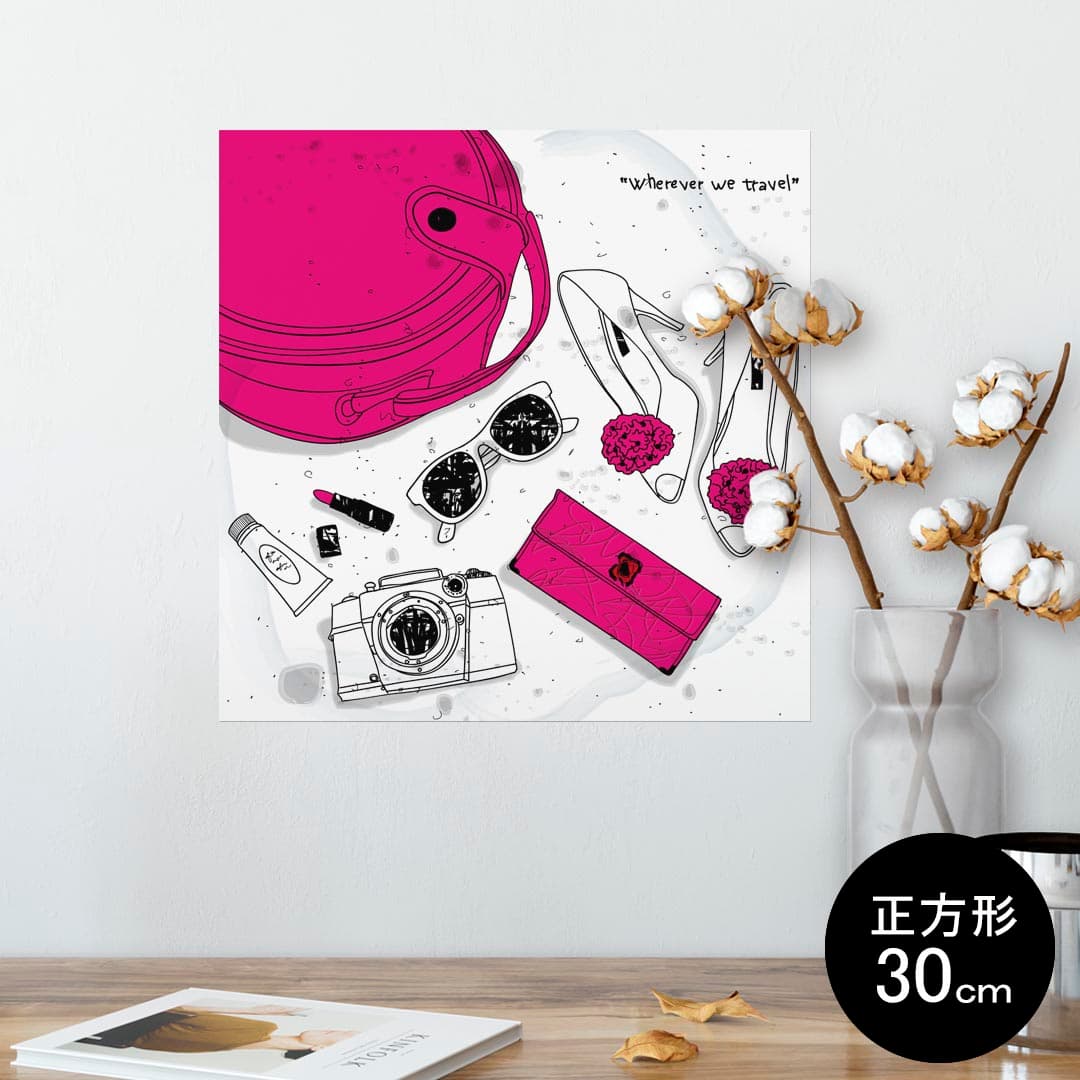 ポスター ウォールステッカー シール式ステッカー 飾り 30×30cm Ssize 正方形 壁 インテリア おしゃれ　剥がせる wall sticker poster 006112 イラスト　旅行　カメラ