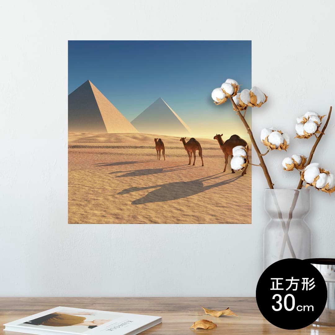 ポスター ウォールステッカー シール式ステッカー 飾り 30×30cm Ssize 正方形 壁 インテリア おしゃれ　剥がせる wall sticker poster 010934 らくだ　砂漠　ピラミッド
