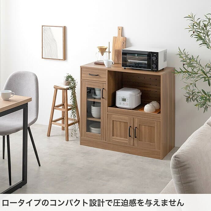 【MAX50％OFF！★10/10 0:00~23:59限定★】食器棚 レンジ台 キッチンキャビネット キッチン収納 90cm幅 80cm幅 電子レンジ対応 ミニ食器棚 収納 引き出し 扉付き スライドレール 韓国 インテリア ロータイプ キッチンラック レンジボード 収納 キッチンワゴン thumbnail 3