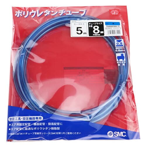 PUチューブФ8×5m SK11 TU0805BU-5 国内シェアーNO.1のSMC社製のチューブを採用しており、安心してご使用いただけます。空圧工具・空圧機器専用ポリウレタンチューブ。 BFJ1039223