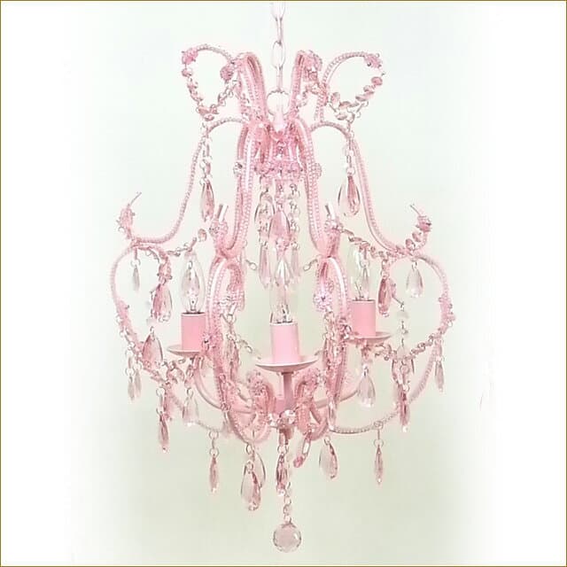 シャンデリア3灯　ピンク　取り付け簡単なシャンデリア　引っ掛けシーリング、ローゼット対応　ライト　ランプ　姫系インテリア　プリンセス家具渡辺美奈代セレクト