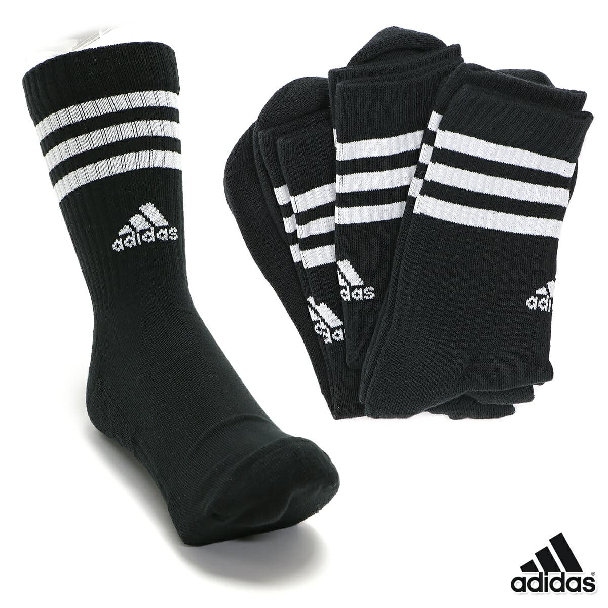 アディダス SPW クッション 3ST 3P クルーソックス メンズ/学生 靴下 ブラック M(25-27cm)/L(28-30cm) EBB67