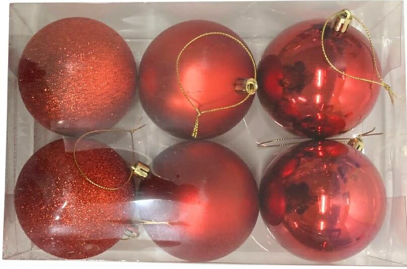 オーナメントボール　直径8cm 6個入り　レッド