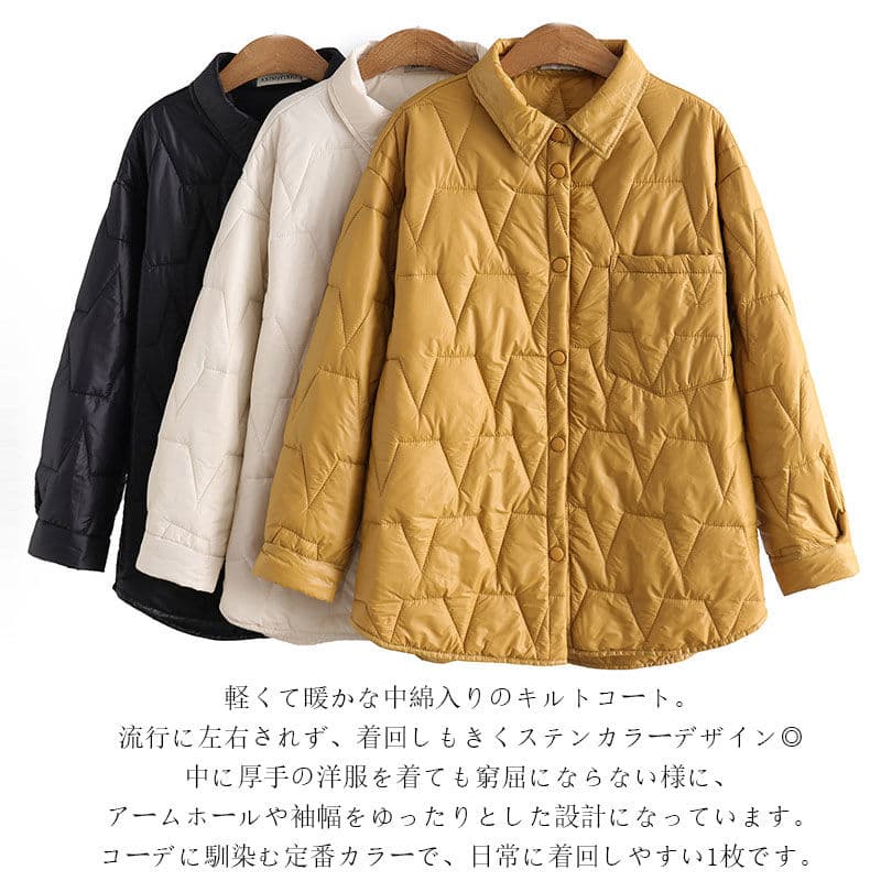 キルティング ジャケット 中綿 襟 付き キルティングジャケット レディース キルティングコート 秋冬 中綿コート 薄手 軽い 中綿ジャケット キルトコート コート ブルゾン アウター ミドル丈 無地 黒 大きいサイズ 大人 カジュアル シンプル おしゃれ ゆったり 40代 50代 thumbnail 2
