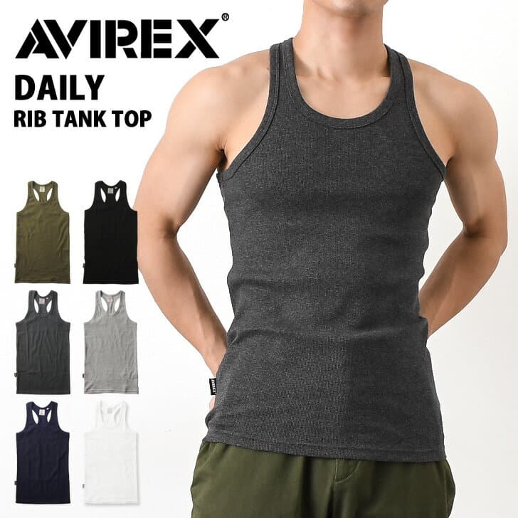 ＼本日店内EVENT／ POINT 送料無料 AVIREX アビレックス タンクトップ avirex アヴィレックス デイリー　6143503 618363 7835937001 7835934006 インナー トップス 無地 メンズ 男性 リブ ジム 黒 白 ノースリーブ おしゃれ 厚手 肉厚 クーポン対象外 メール便