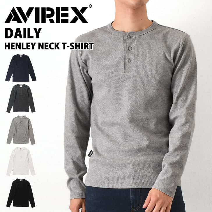 ＼本日店内EVENT／ POINT 送料無料 AVIREX アビレックス Tシャツ ヘンリーネック 長袖 6153482 618875 ロングスリーブ avirex アヴィレックス メンズ デイリー トップス ロンT ブランド 厚手 カットソー 無地 シンプル クーポン対象外 メール便