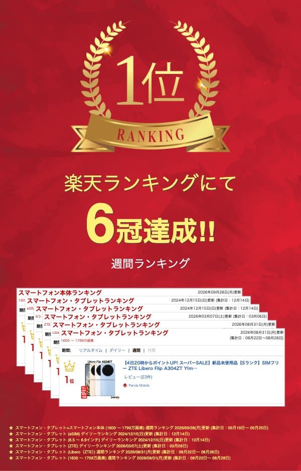 【土日、祝日発送、店舗受取可】新品未使用品【Sランク】SIMフリー ZTE Libero Flip A304ZT Y!mobile ゴールド ホワイト ブルー 折りたたみスマホ フリップ 本体 送料無料 thumbnail 2