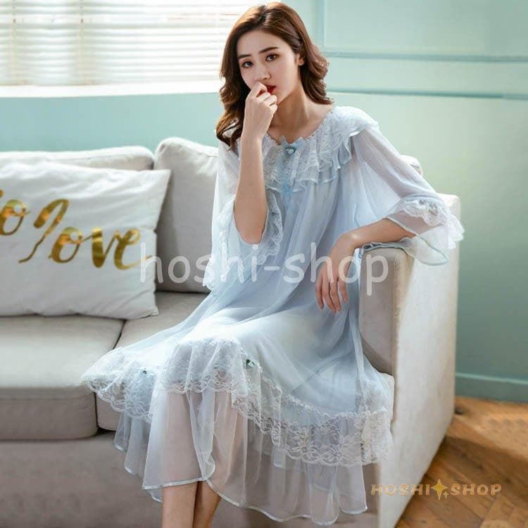 3色 春夏新作 レディース フリル チュール 姫系 ネグリジェ 寝巻きロング丈 princess レース ルームワンピース パジャマ ナイトウエア ナイティー