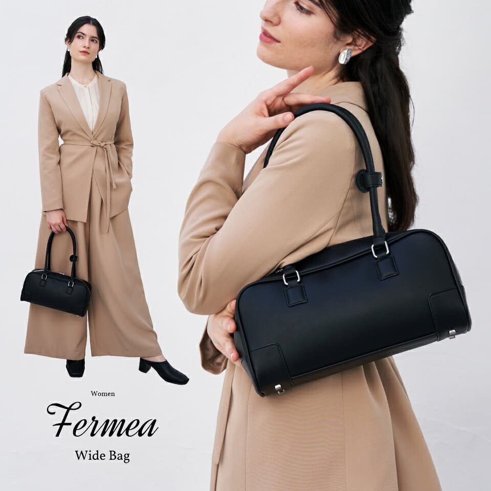 ＼クーポンで50%OFF♪／ミニボストンバッグ 横長 横型 ショルダーバッグ レディース ワイド 【Fermea フェルメア】 ハンドバッグ 肩掛け 自立 仕切り 軽量 軽い 大容量 上品 シンプル おしゃれ 大人 30代 40代 50代 通勤 デイリー お出かけ ギフト プレゼント thumbnail 2