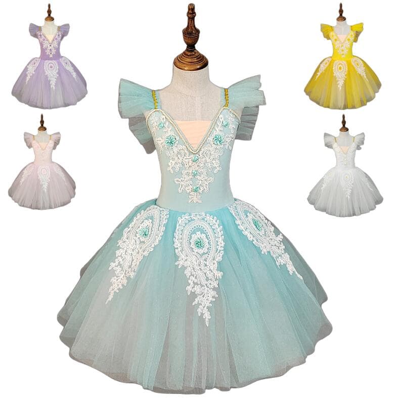 女の子 キッズダンスドレス ワンピース ダンス衣装 子供用 フリル 舞台衣装 チュチュスカート 発表会用 学園祭 バレエダンス パフォーマンス 衣装 子供舞台ダンス衣装 ワンピース ステージ演出衣装 舞台団体服 ダンスウェア 団体服 可愛い モダンバレエ 青 紫 黄 白 ピンク