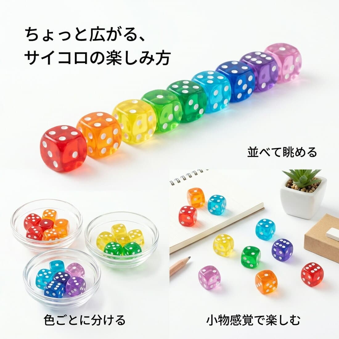 サイコロ 18個セット ダイス 透明 カラー クリア 6面サイコロ 6面ダイス 14mm 巾着袋付き 説明書付き パッケージ付き アクリル 白ドット ゲーム用 遊び用 thumbnail 3