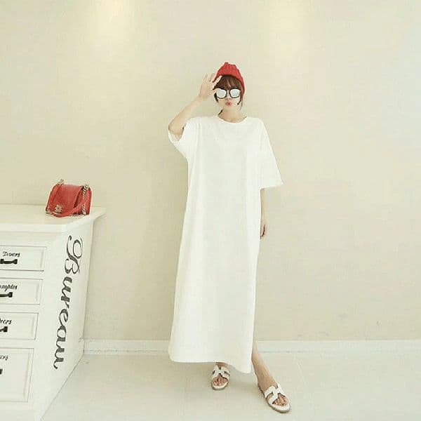 スプリット レディース ワンピース Tシャツ 綿 半袖