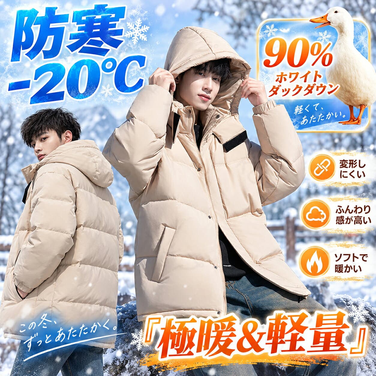 【スーパーSALE限定50%OFF★楽天1位】 ダウンジャケット メンズ 極暖ダウン おしゃれ 長袖 厚く 40代 50代 60代 カジュアル ジャケット 防寒防風 軽量 ダウンコート 秋冬 90%ホワイトダックダウン 中綿 ダウン ファッション フード付き 男性 アウター おしゃれ