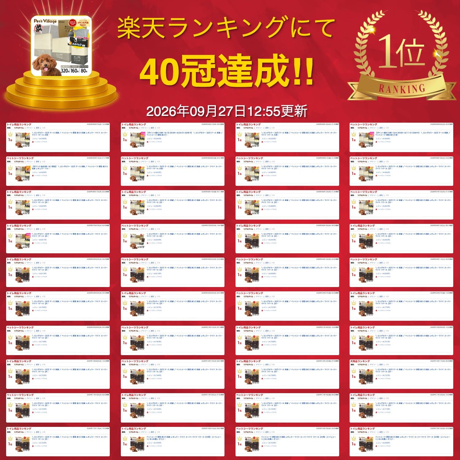 【ポイント最大10倍！10/4 20:00〜10/9 01:59まで】 ＼ ロングセラー 32万 ケース 突破 ／ ペットシーツ 厚型 炭入り消臭 レギュラー ワイド スーパーワイド 1ケース 犬用 まとめ買い オリジナル ペットシート ペッツビレッジクロス 送料無料 レビュー プレゼント thumbnail 2